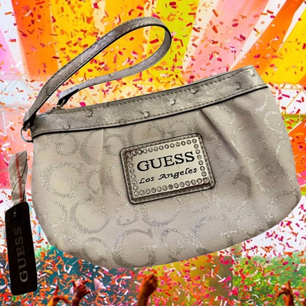 Guess Vintage White & Silver Wristlet  NWT